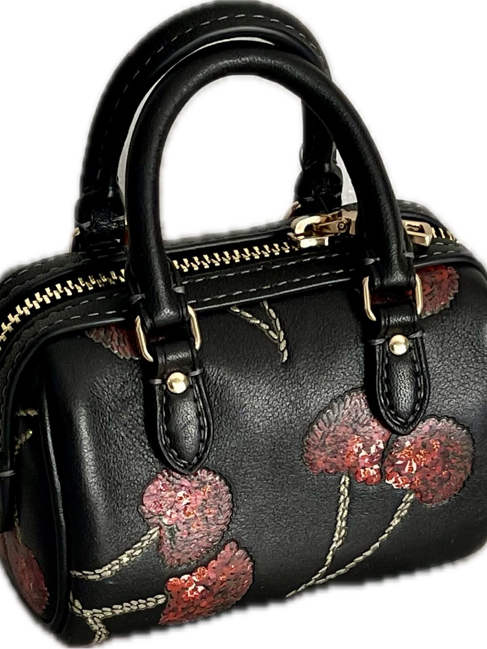 Coach Mini Rowan Leather Bag Charm w/ Glitter Cherry Print - Picture 3 of 9
